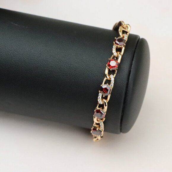 "Rose Gold Bracelet with Red Octagon Stones and CZ Link Detailing, XPBL0820 - Picture 9 of 12